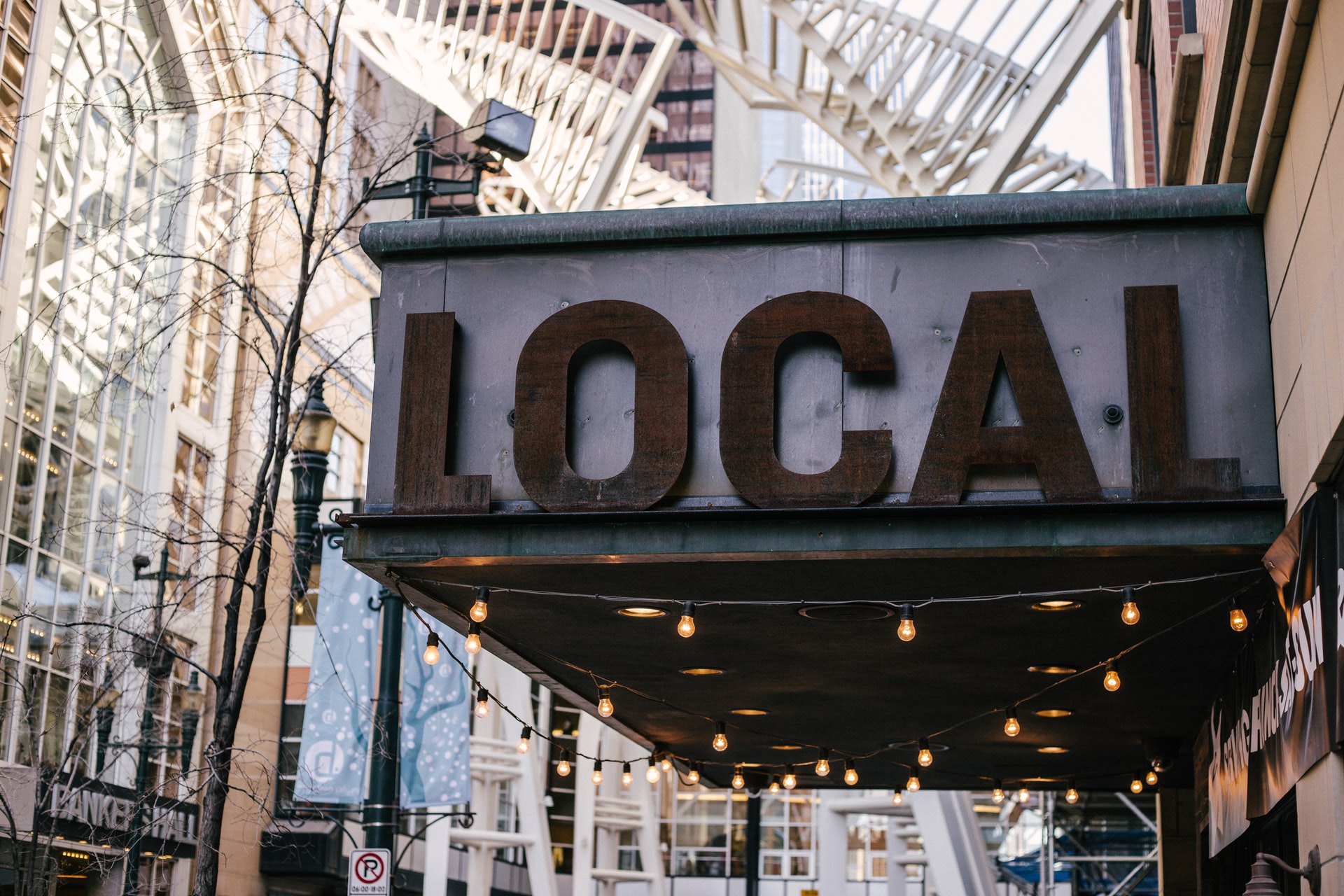 A shop sign that says 'local'.